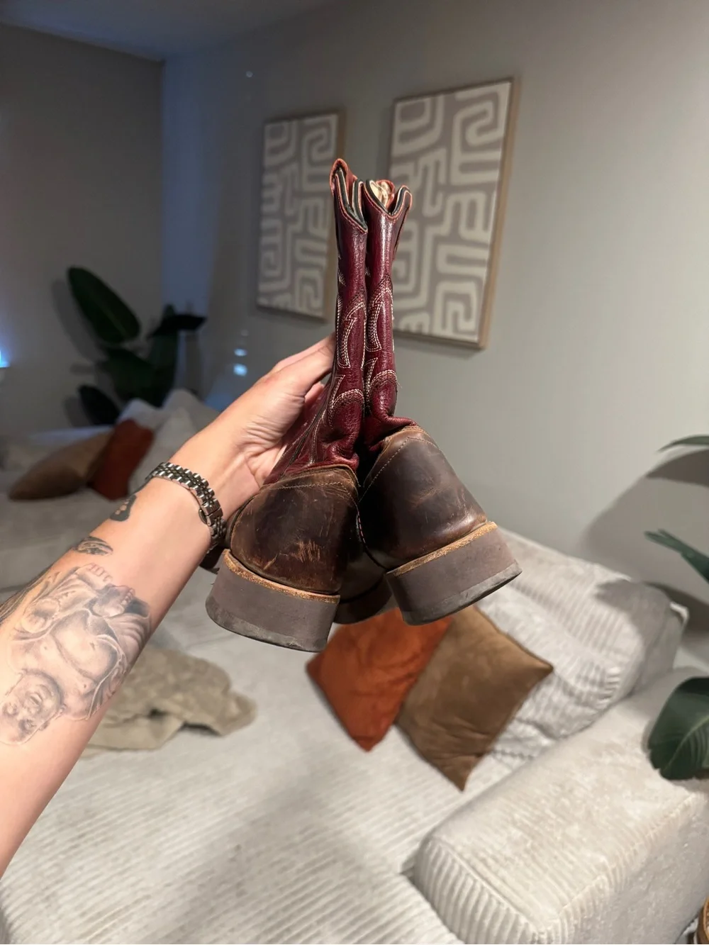Kids Old Wedt Leather Boots - Brown & Burgundy